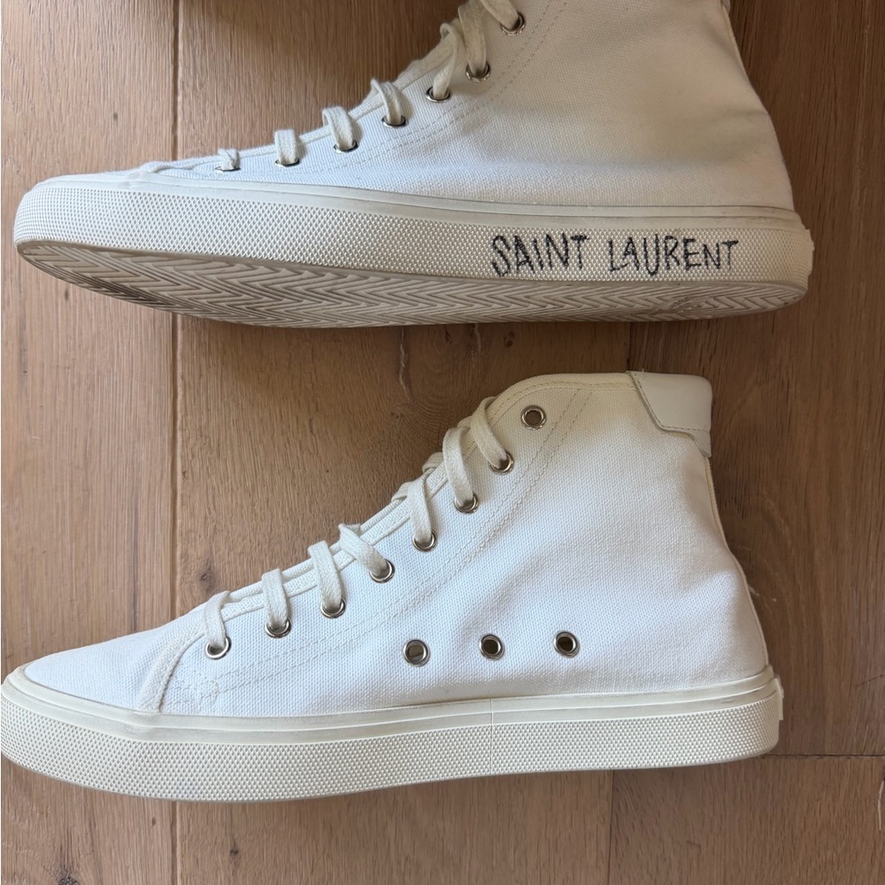 Saint Laurent Malibu White High-Top Canvas Sneakers - Picture 5 of 8